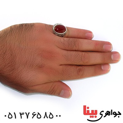 انگشتر عقیق قرمز درشت مردانه مدل هورتاش _کد:10588
