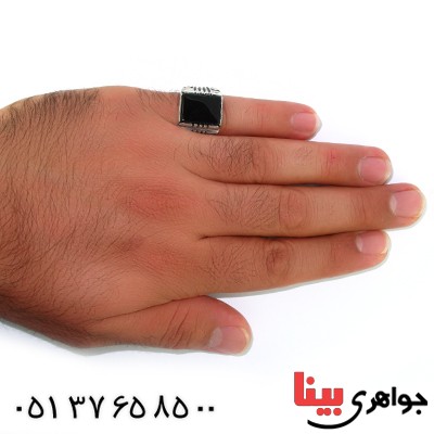 انگشتر عقیق سیاه (اونیکس) مربعی مردانه درشت _کد:10589