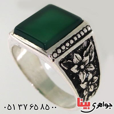 انگشتر عقیق سبز مربعی مردانه مدل گلستان _کد:10592