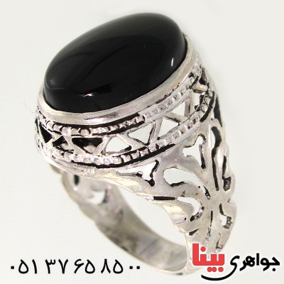 انگشتر عقیق سیاه (اونیکس) مردانه درشت اسلیمی _کد:10593