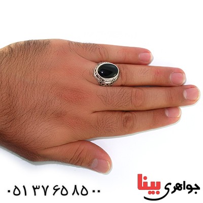 انگشتر عقیق سیاه (اونیکس) مردانه درشت اسلیمی _کد:10593