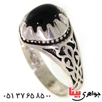 انگشتر عقیق سیاه (اونیکس) مردانه مدل اسلیمی _کد:10595