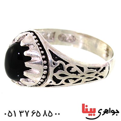 انگشتر عقیق سیاه (اونیکس) مردانه مدل اسلیمی _کد:10595