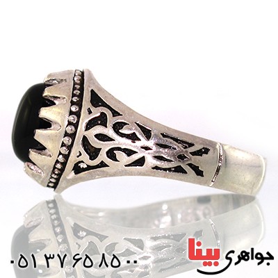 انگشتر عقیق سیاه (اونیکس) مردانه مدل اسلیمی _کد:10595
