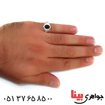 انگشتر عقیق سیاه (اونیکس) مردانه مدل اسلیمی _کد:10595