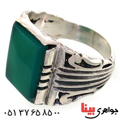 انگشتر عقیق سبز مربعی مردانه درشت _کد:10597