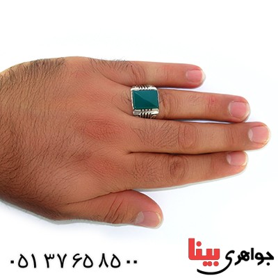 انگشتر عقیق سبز مربعی مردانه درشت _کد:10597