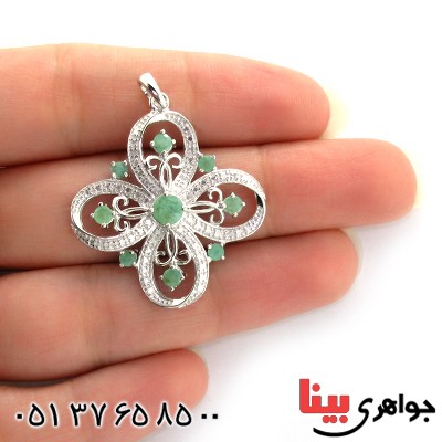 گردنبند چند جواهر زمرد و الماس مانی ایتالیایی مدل گل _کد:10614