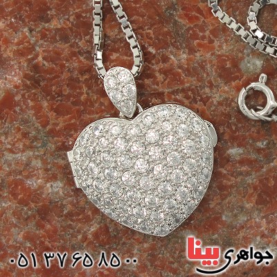سینه ریز نقره نگین برلیان سوئیسی مدل قلب قاب عکسی _کد:1479