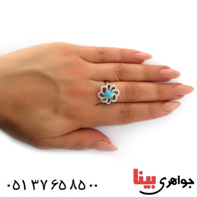 انگشتر فیروزه زنانه مدل گل _کد:10632