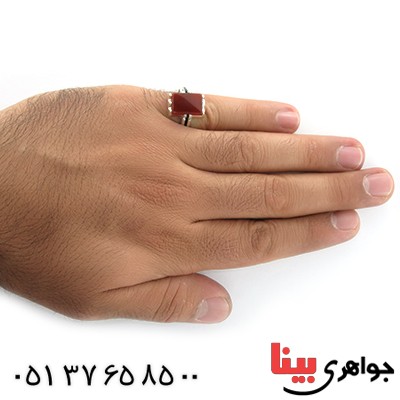 انگشتر عقیق قرمز مردانه دور ساده _کد:10635