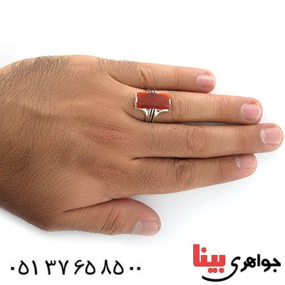 انگشتر عقیق قرمز مردانه درشت مستطیلی _کد:10641