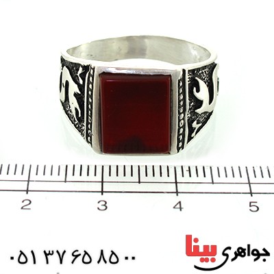 انگشتر عقیق قرمز مربعی مردانه یا علی (ع) _کد:10644