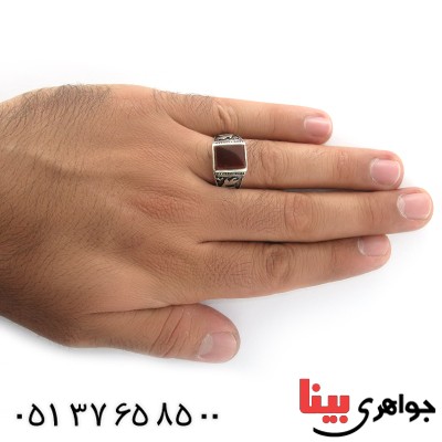 انگشتر عقیق قرمز مربعی مردانه یا علی (ع) _کد:10644