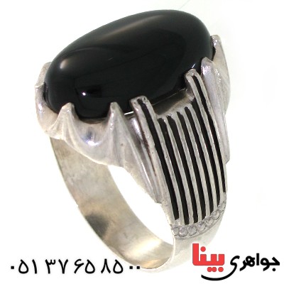 انگشتر عقیق سیاه (اونیکس) مردانه درشت مدل کیان _کد:10645