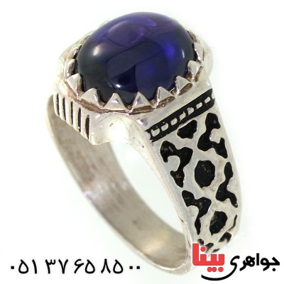 انگشتر نقره طرح آمتیست مردانه اسلیمی _کد:10649