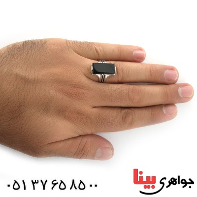 انگشتر عقیق سیاه (اونیکس) مردانه درشت مستطیلی _کد:10650