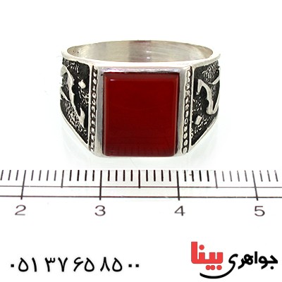 انگشتر عقیق قرمز مربعی مردانه یا حسین (ع) _کد:10651