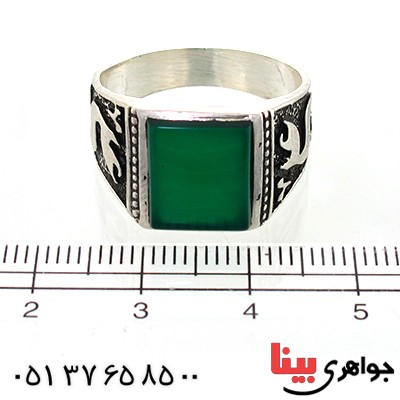 انگشتر عقیق سبز مربعی مردانه یا علی (ع) _کد:10652