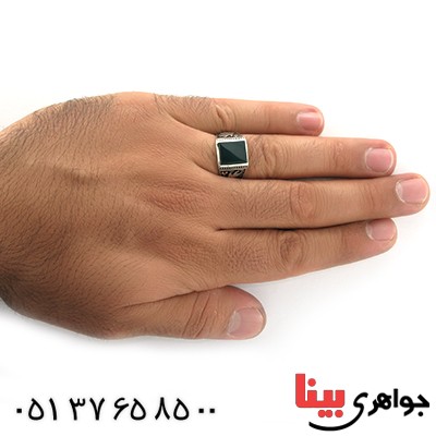 انگشتر عقیق سبز مربعی مردانه یا علی (ع) _کد:10652