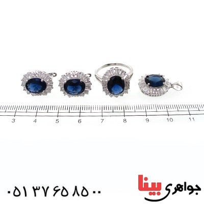 سرویس نقره زنانه نگین آبی کریستالی مدل نگارین _کد:10669
