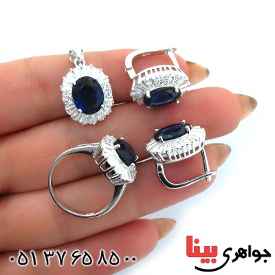 سرویس نقره زنانه نگین آبی کریستالی مدل نگارین _کد:10669