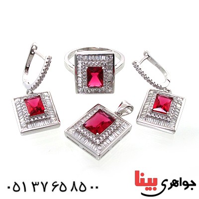 سرویس نقره زنانه نگین سرخ مدل کتیبه _کد:10671