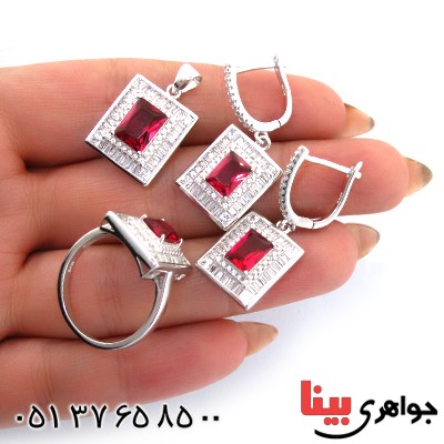 سرویس نقره زنانه نگین سرخ مدل کتیبه _کد:10671