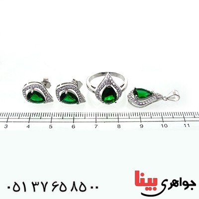 سرویس نقره زنانه نگین سبز مدل اشکی _کد:10677