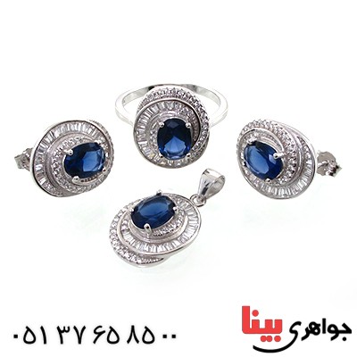 سرویس نقره زنانه نگین آبی کریستالی مدل سوزان _کد:10681