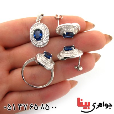 سرویس نقره زنانه نگین آبی کریستالی مدل سوزان _کد:10681