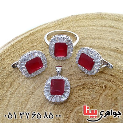 سرویس نقره زنانه نگین یاقوتی مدل مستان _کد:10682
