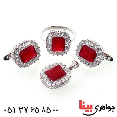 سرویس نقره زنانه نگین یاقوتی مدل مستان _کد:10682