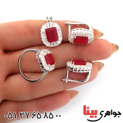 سرویس نقره زنانه نگین یاقوتی مدل مستان _کد:10682