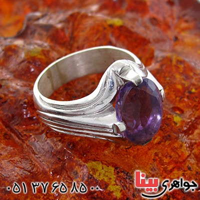 انگشتر آمتیست مردانه درشت مدل چهار چنگ _کد:10684