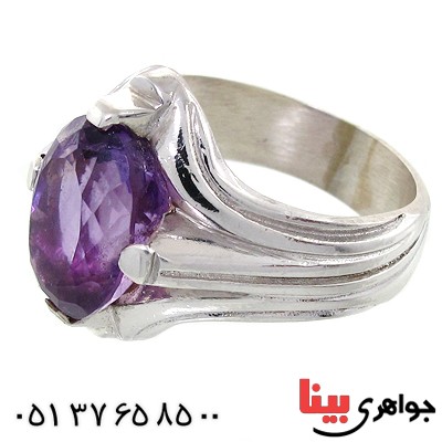 انگشتر آمتیست مردانه درشت مدل چهار چنگ _کد:10684