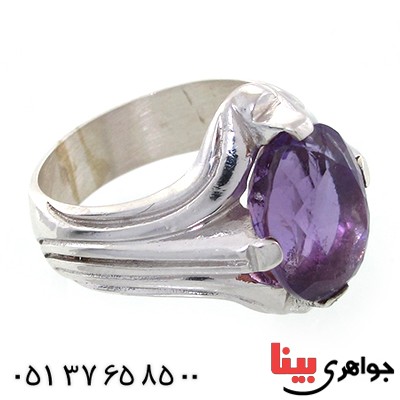 انگشتر آمتیست مردانه درشت مدل چهار چنگ _کد:10684