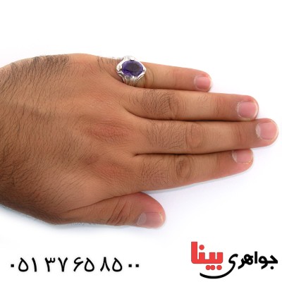 انگشتر آمتیست مردانه درشت مدل چهار چنگ _کد:10684