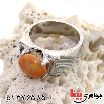 انگشتر اوپال آتشین مردانه کمیاب مدل شیاردار _کد:1485