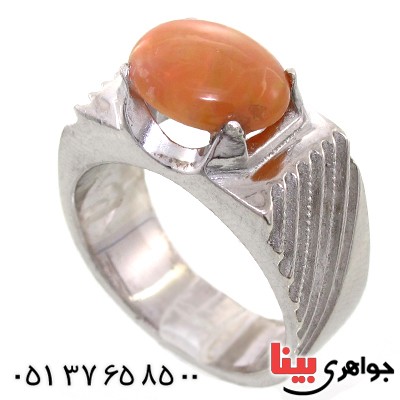 انگشتر اوپال آتشین مردانه کمیاب مدل شیاردار _کد:1485
