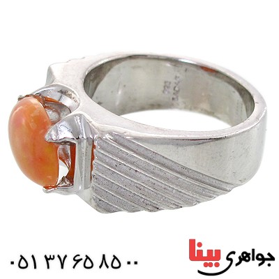 انگشتر اوپال آتشین مردانه کمیاب مدل شیاردار _کد:1485