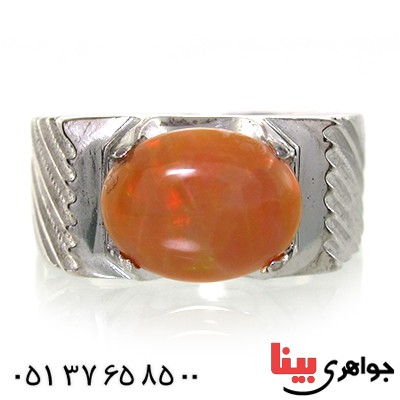 انگشتر اوپال آتشین مردانه کمیاب مدل شیاردار _کد:1485
