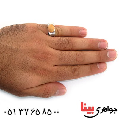 انگشتر اوپال آتشین مردانه کمیاب مدل شیاردار _کد:1485