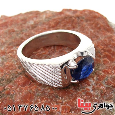 انگشتر یاقوت کبود آفریقایی مردانه مدل شیاردار مورب _کد:1488