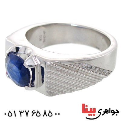 انگشتر یاقوت کبود آفریقایی مردانه مدل شیاردار مورب _کد:1488
