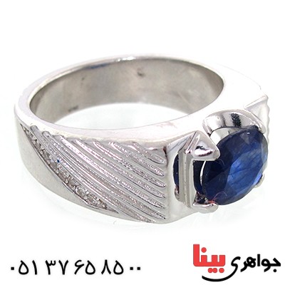 انگشتر یاقوت کبود آفریقایی مردانه مدل شیاردار مورب _کد:1488