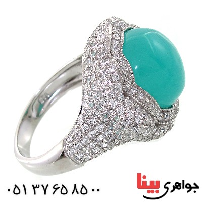 انگشتر سنگ ماه (مون استون) زنانه درشت درخشان پر نگین _کد:10719