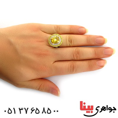 انگشتر یاقوت زرد سوارسکی زنانه درشت شیک مجلسی _کد:10721