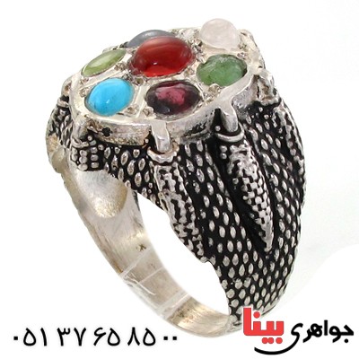 انگشتر چند جواهر مردانه مدل برجسته سیاه قلم _کد:10739