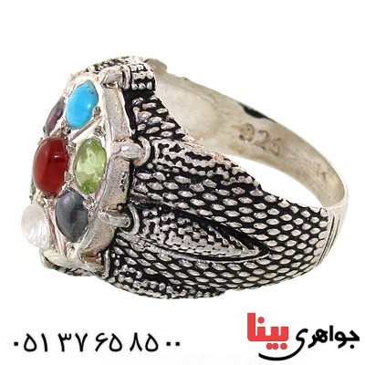 انگشتر چند جواهر مردانه مدل برجسته سیاه قلم _کد:10739